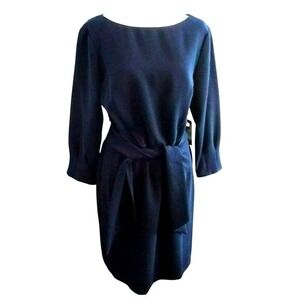Vince Camuto Navy Blue Tie Waist Long Sleeve Midi Dress Size 6